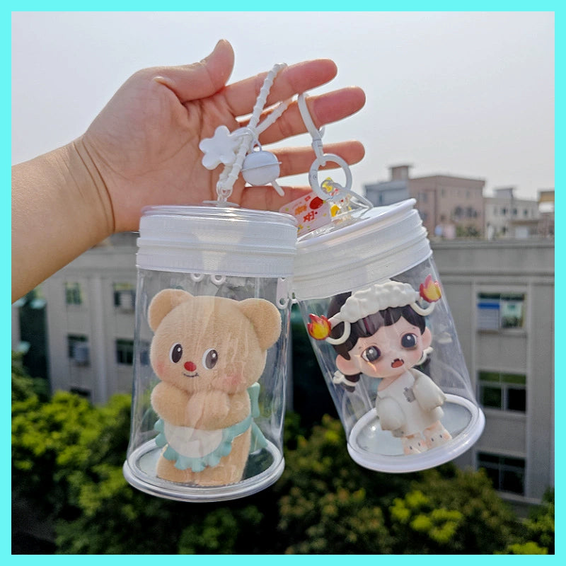 16cm Cotton Doll Mini Can Bag | Thickened Cylindrical Acrylic Case | High-Definition Transparent Dust-Proof Storage & Carry Bag for Dolls