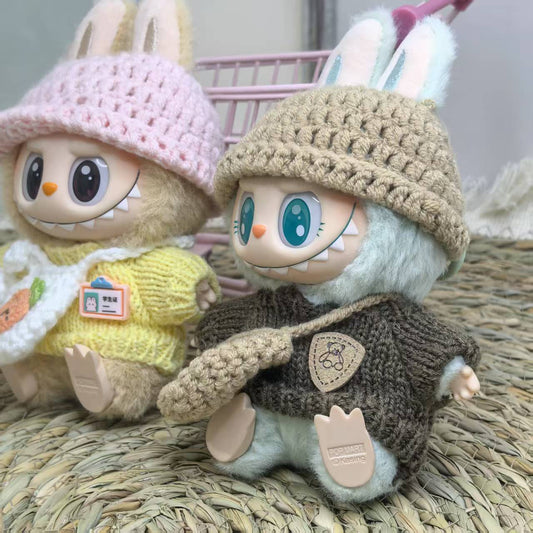 17cm Labubu 1st-2nd Gen Keychain Clothes Only | Cute Knit Brown Outfit Set | Replacement Wear for Plush/Vinyl Dolls