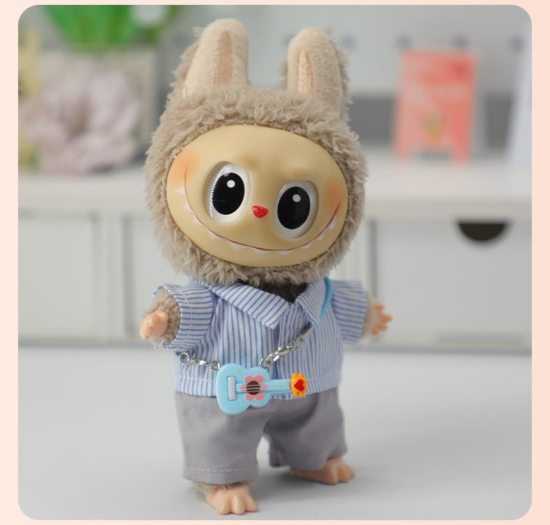 17cm Pop Mart Labubu Colorful Guitar Keychain | Vinyl Blind Box Figure with Musical Instrument Prop | Collectible Doll Accessory