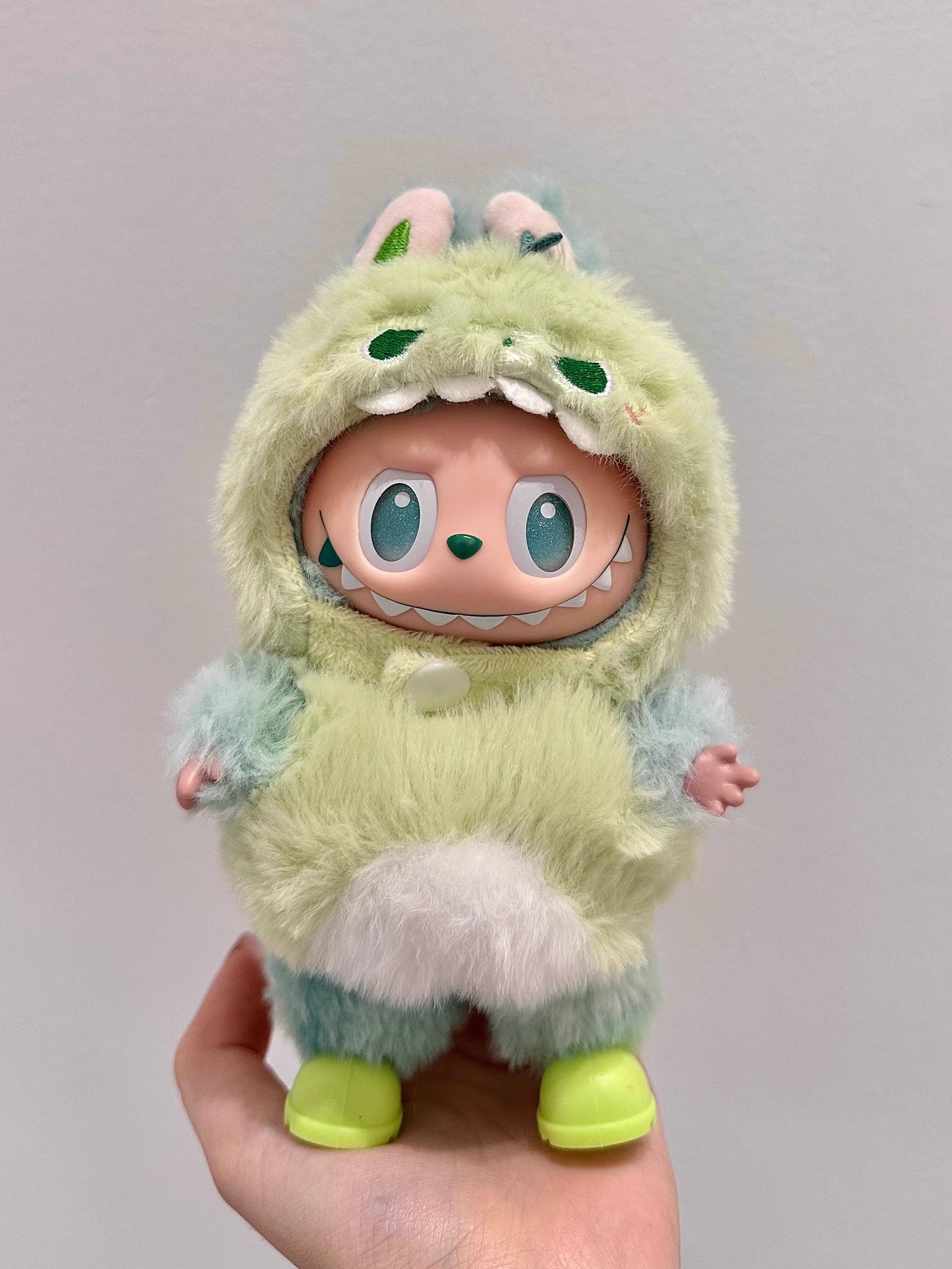 Labubu Green 3D Dinosaur Outfit - Plush Costume for Cotton Doll Change Clothes