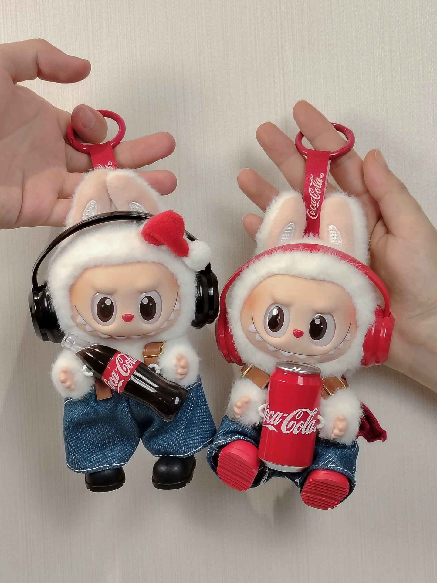 POP MART Labubu Sit-Sit Party Cola Outfit - Red Headphones + Denim Overalls + Red Boots for 17cm Figures (No Doll Included)