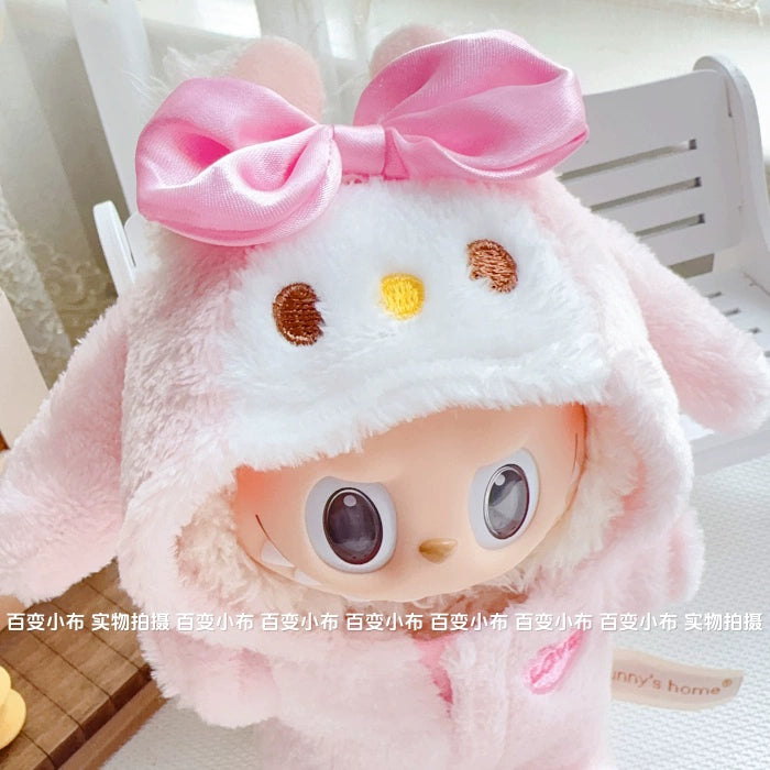 17cm Labubu Sitting Party Macaron Pastel Pink Rabbit Plush Onesie | Replacement Outfit for Plush/Vinyl Keychain Charms (Clothes Only)