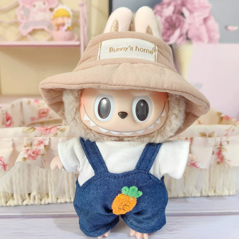 17cm Pop Mart Labubu Gen 2 Handmade Denim Overalls & Knit Sweater Set | T-Shirt + Hoodie | Vinyl/Plush-Compatible Clothes Only for Seated Dolls & Keychain Charms