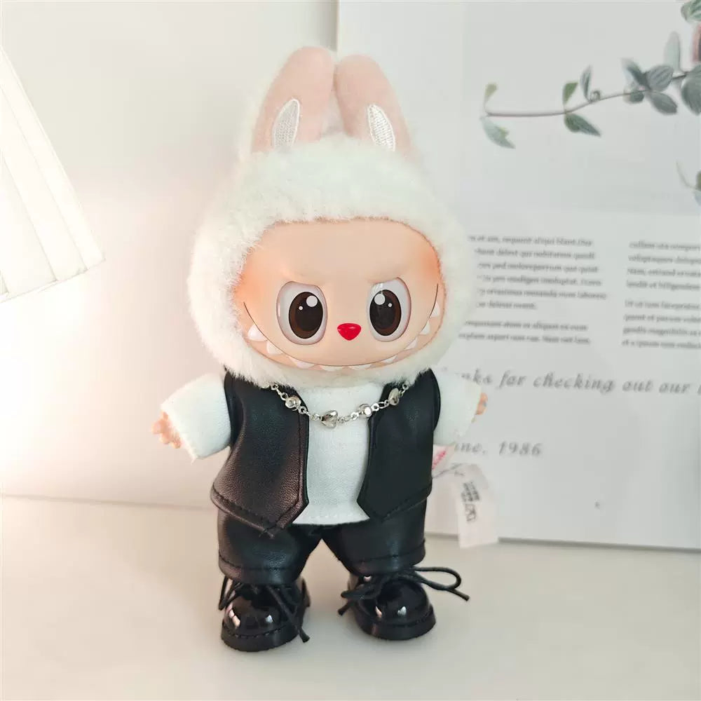 Labubu Outfit Set - Black Cool Overall & Fisherman Hat for 17cm Sitting Figures 1/2/3