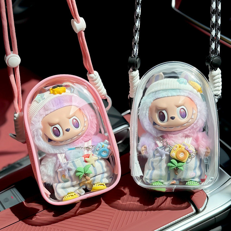 Pop Mart Labubu Gen 3 Transparent Dust-Proof Display Case | Ita Bag with Adjustable Strap for Vinyl Dolls