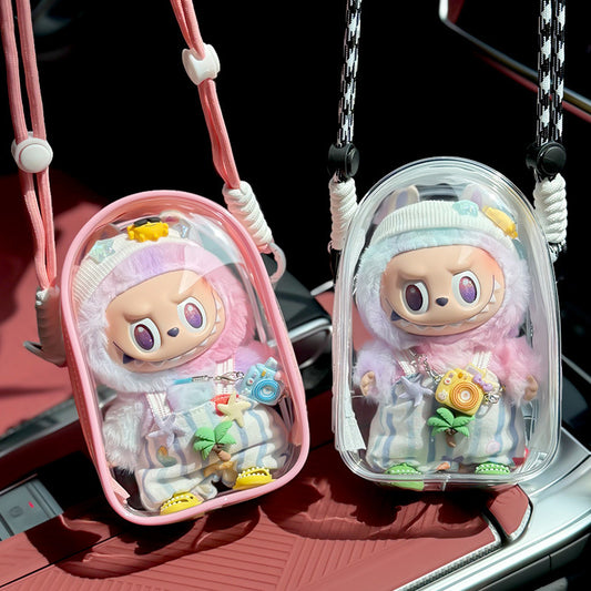 Pop Mart Labubu Gen 3 Transparent Dust-Proof Display Case | Ita Bag with Adjustable Strap for Vinyl Dolls