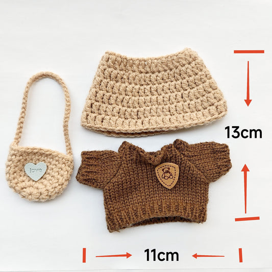 17cm Labubu 1st-3rd Gen Keychain Clothes | Brown Bear Sweater Set + Knit Top & Hat