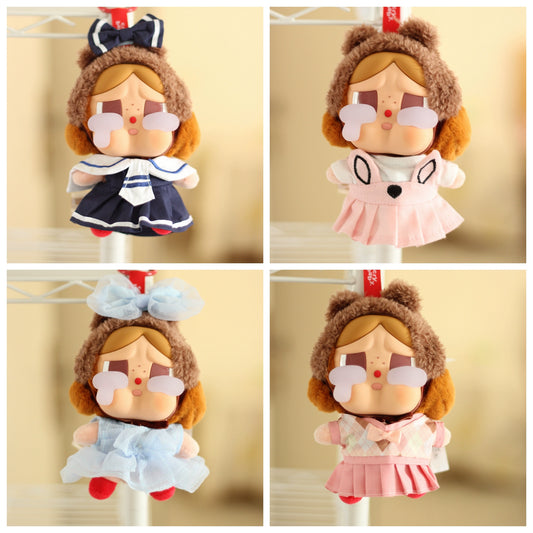 17cm Labubu Summer Straw Hat & Dress Outfit - Change Clothes with Accessories