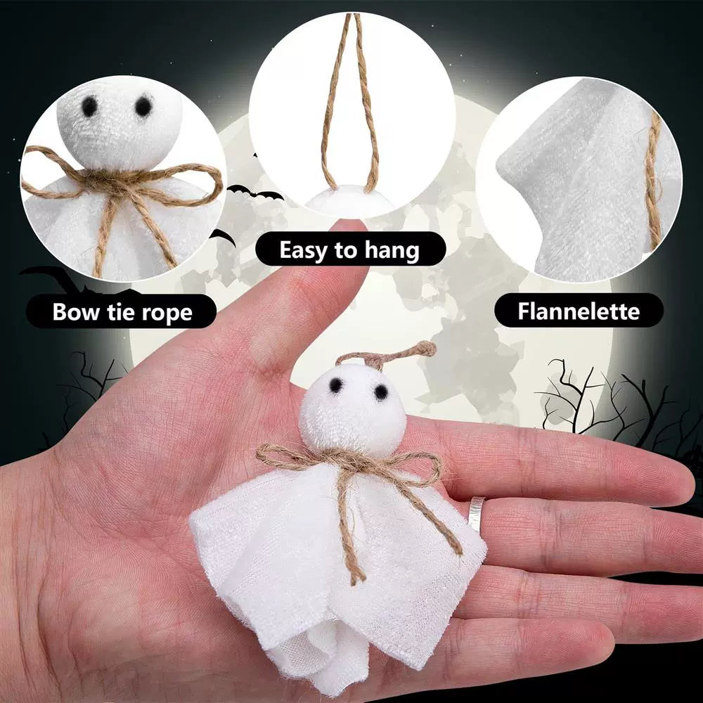16 Pcs Halloween Ghost Hanging Ornaments, 3 Inch Small Hanging Ghosts Tree Ornaments, Farmhouse Rustic Cloth Ghosts Hanging Decoration for Haunted House Party Yard Tree Decor