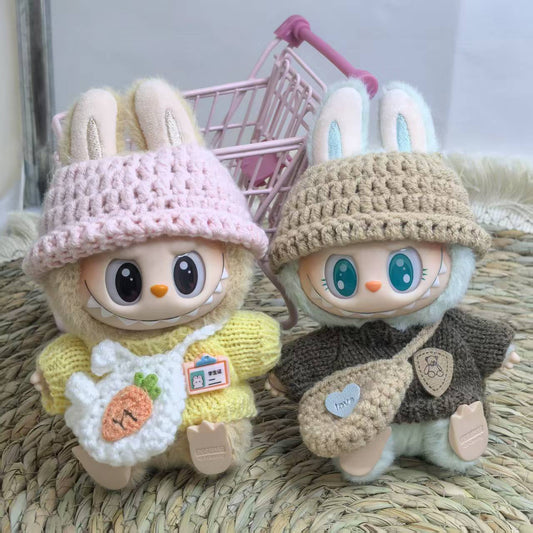 17cm Labubu 1st-2nd Gen Keychain Clothes Only | Cute Knit Brown Outfit Set | Replacement Wear for Plush/Vinyl Dolls