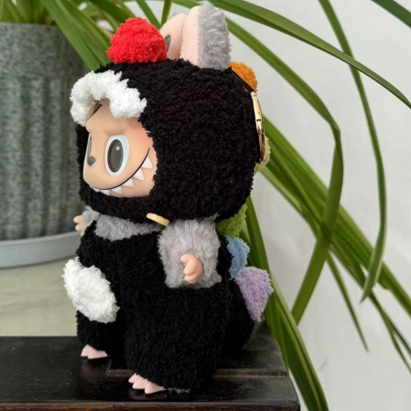 Labubu Vinyl & Plush Doll Clothing | 17cm Blind Box Charm & Cartoon Handmade Knitted Dinosaur Outfit Set
