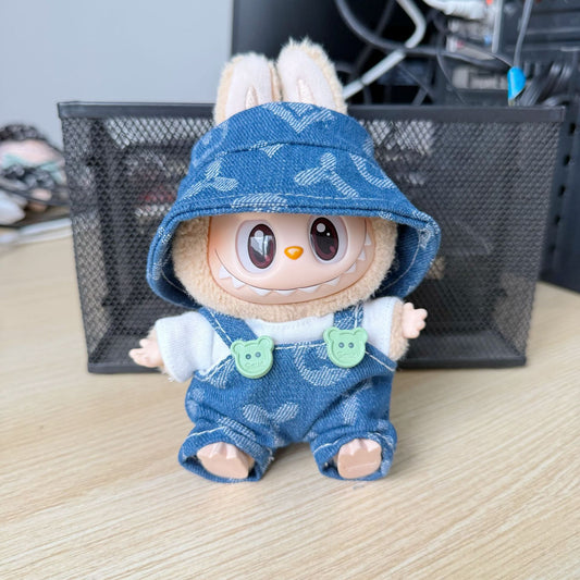 Labubu Series 1/2/3 Clover Overalls Set - Trendy Outfit for Sitting Doll Keychain