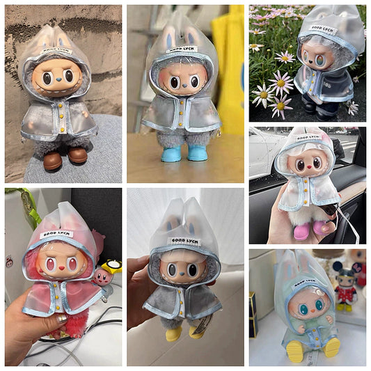 Labubu Doll Raincoat - Clear PVC Outfit Fits Gen1/2/3 (No Doll & Shoes)
