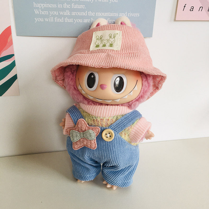 17cm Labubu Rainbow Outfit - Open Hat & Overalls Set for Plush Vinyl Keychain Doll