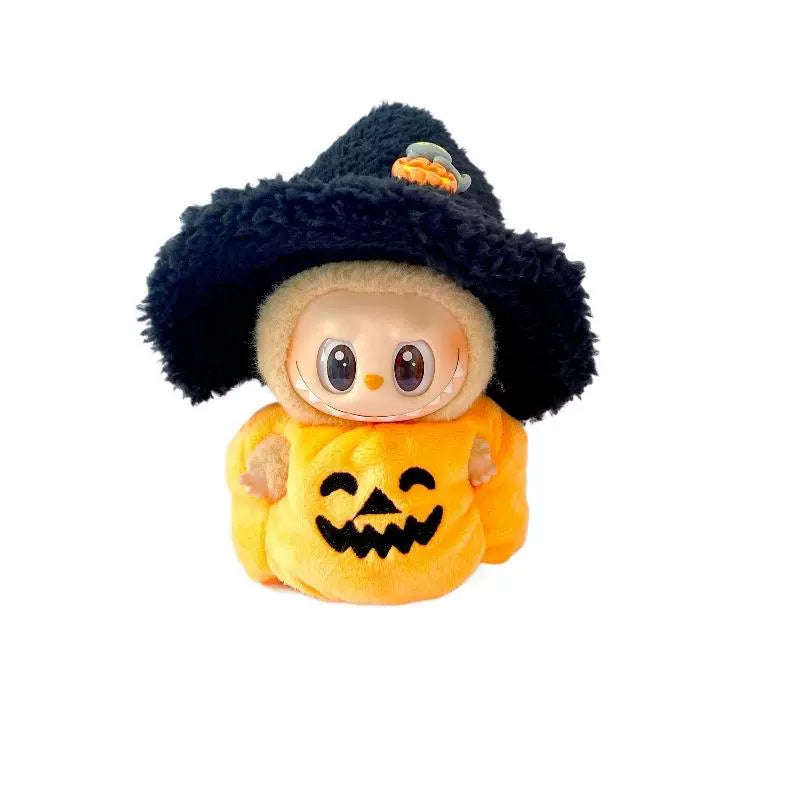 Labubu Halloween Costume Set - 17cm Pumpkin Dress & Witch Hat for Gen1-3 Dolls