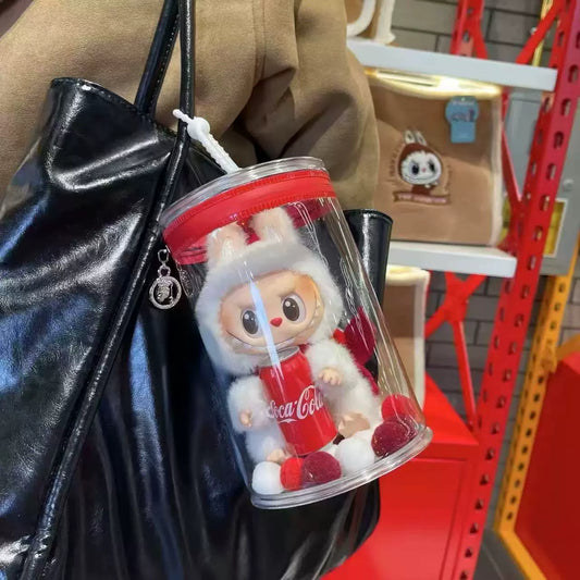 Pop Mart Labubu Doll | Mini Jar Doll Bag, Plush Doll & Dust-Proof Charm | Transparent Storage & Display Hanging Bag