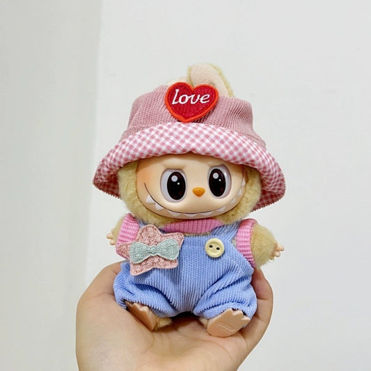 17cm Labubu Gen 1-3 Handmade Classic Denim & Striped Collection | Vinyl/Plush-Compatible Multi-Piece Set with Embroidery & Accessories