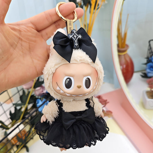 17cm Labubu Dark Angel Dress - Macaron Keychain Outfit for Gothic Doll Clothes Change