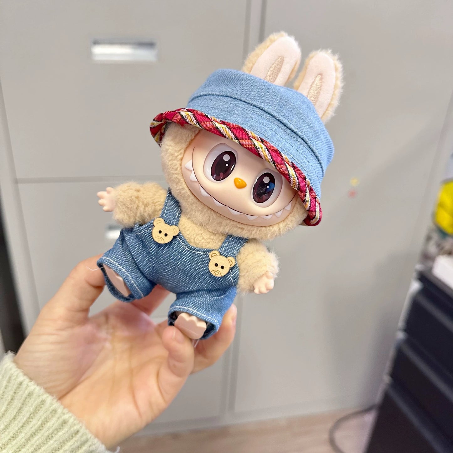 POP MART Labubu Doll Clothes - Denim Skirt & Hat Set for Gen 1/2 Blind Box Figures 17cm (No Doll Included) | Western Cowgirl Outfit