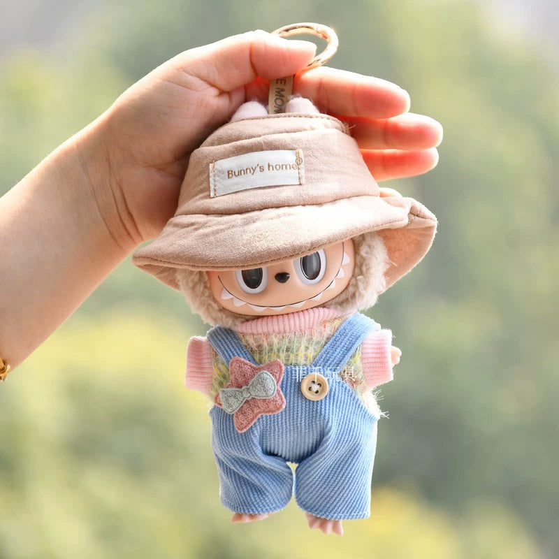 POP MART Labubu Doll Clothes - Color Knit Sweater Set w/Keychain for 17cm Figures (No Doll Included)