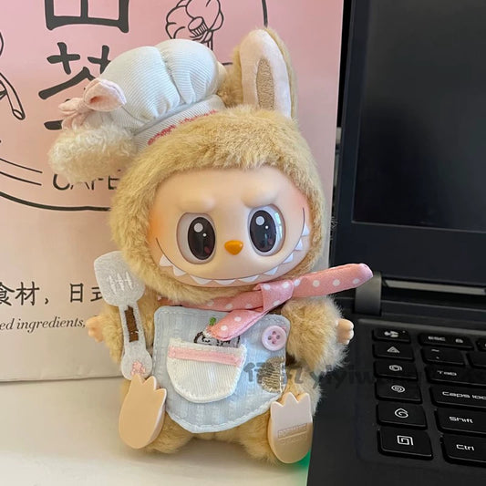 POP MART Labubu 17cm Doll Clothes - Pink Dot Chef Outfit for Gen 1/2 Vinyl Figures (No Doll Included) | Keychain Accessory