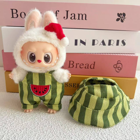 Labubu Series 1/2/3 Keychain Outfit - Summer Watermelon Overalls Set for Doll Clothes