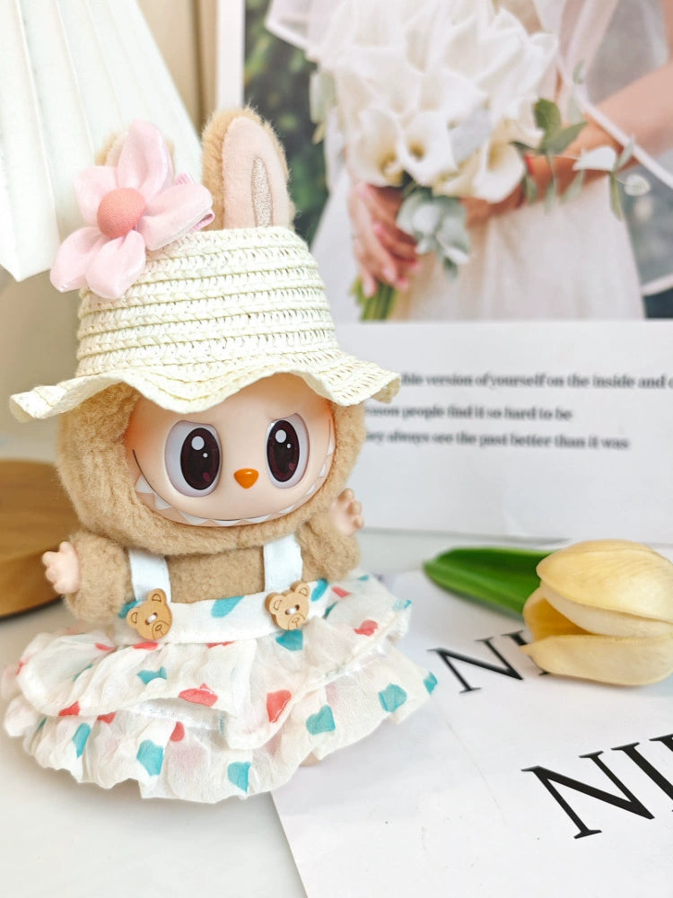 Labubu Gen 1-3 Doll Clothes | Straw Hat & Dress Outfit Set (Clothes Only)