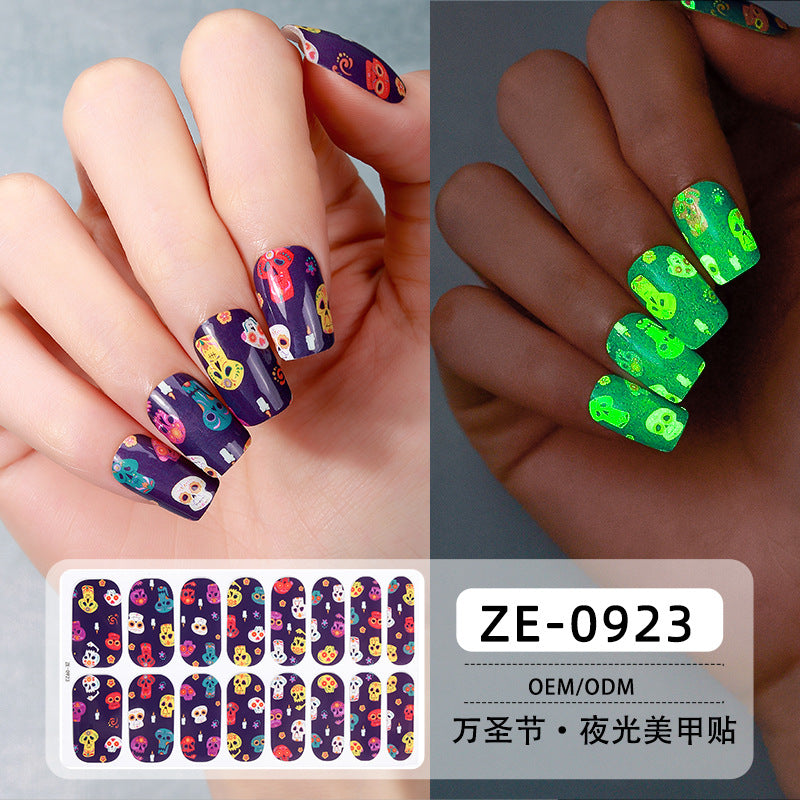 Glow in Dark Halloween Nail Stickers - Waterproof Cartoon Decals for Kids, No Heat Needed