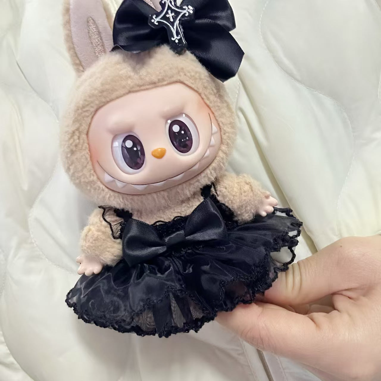 15-17cm Labubu Black Angel Dress | Replacement Outfit for Keychain Charm Dolls | Fits Macaron Series Doll Clothes