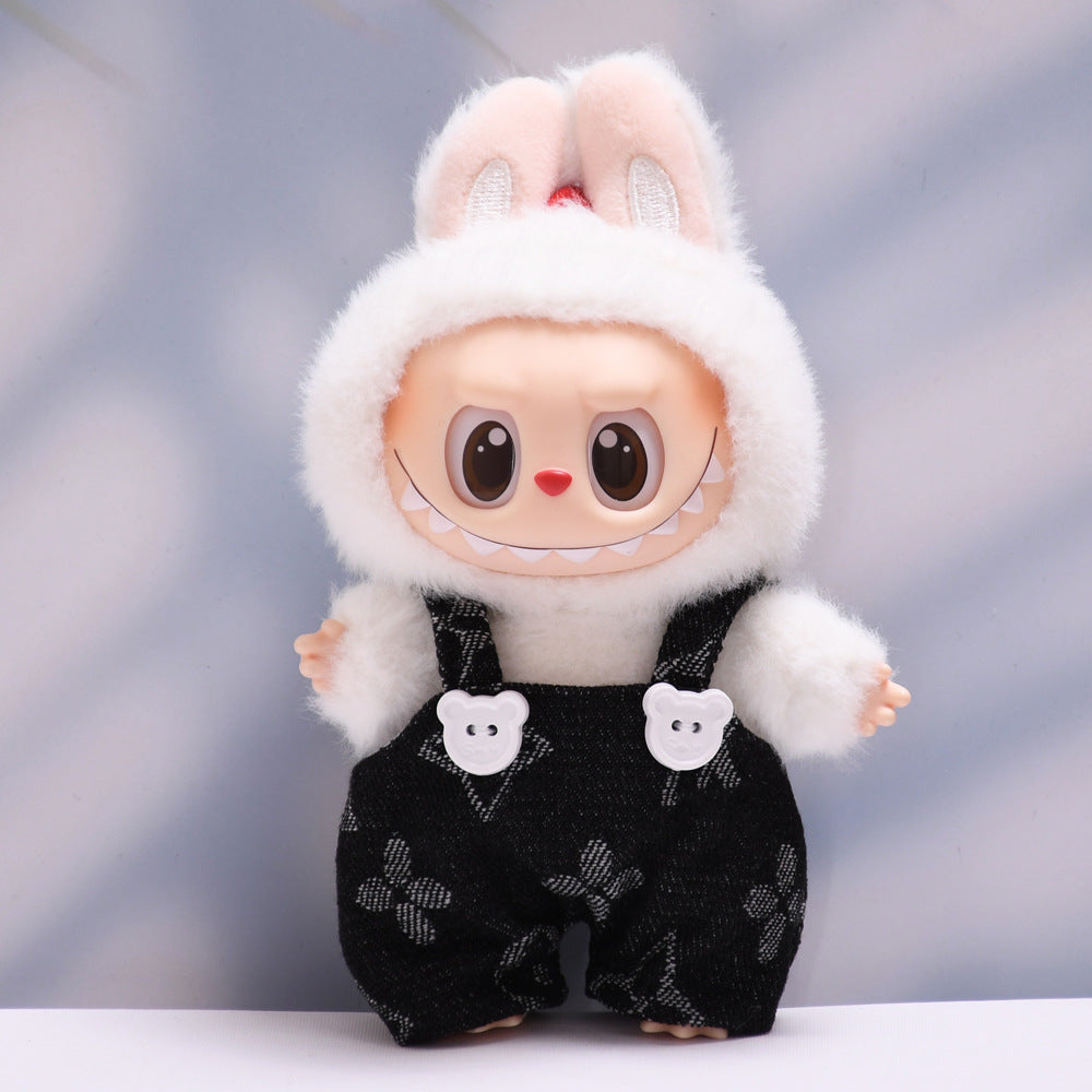 Labubu Series 1/2 Outfit - Printed Overalls & Hat for Keychain Doll Clothes Streetwear