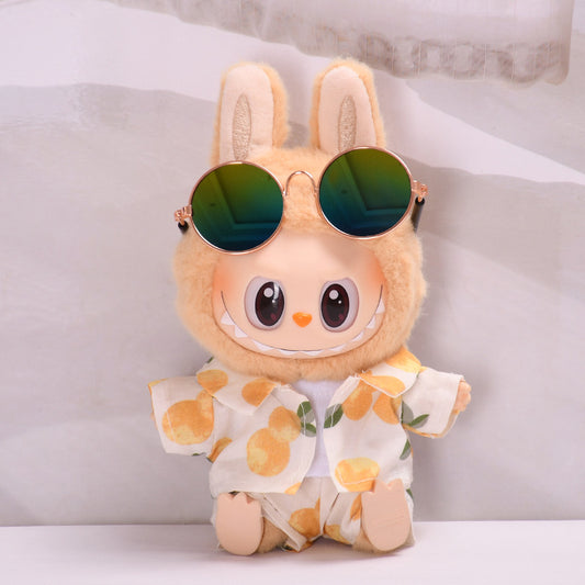 17cm Labubu Doll Clothes Only | Summer Coconut Tree Beach Outfit Set with Sunglasses (No Doll Included)