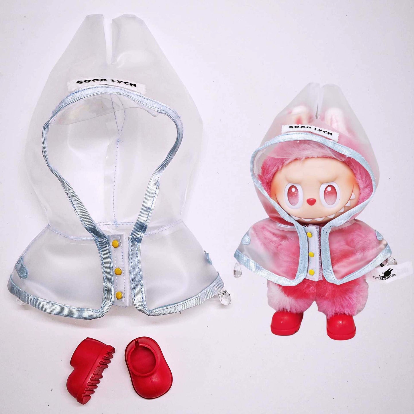Labubu Rainy Day Essentials - Transparent PVC Raincoat for Vinyl Dolls (No Doll & Shoes)