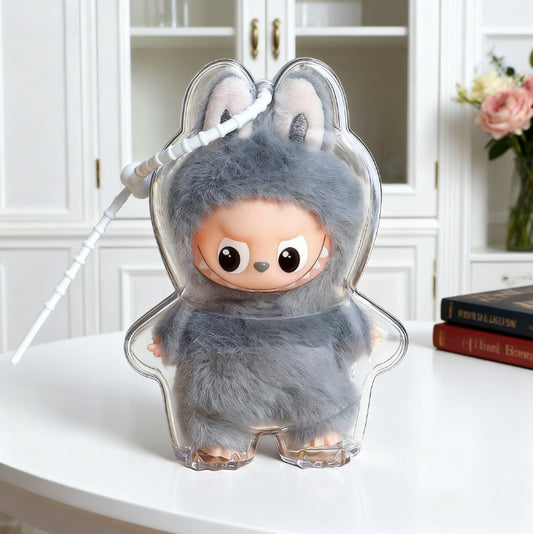 Pop Mart Labubu Gen 4 Secret Code Protective Case | 10.5cm Vinyl Doll Transparent Dust-Proof Display Case with Adjustable Strap