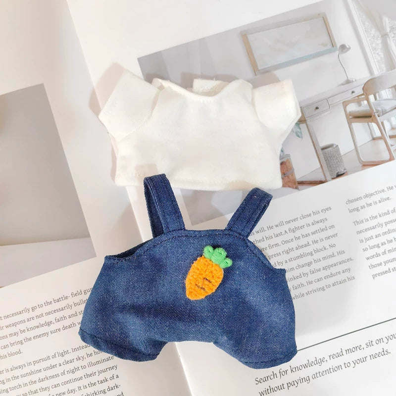 17cm Pop Mart Labubu Gen 2 Handmade Denim Overalls & Knit Sweater Set | T-Shirt + Hoodie | Vinyl/Plush-Compatible Clothes Only for Seated Dolls & Keychain Charms
