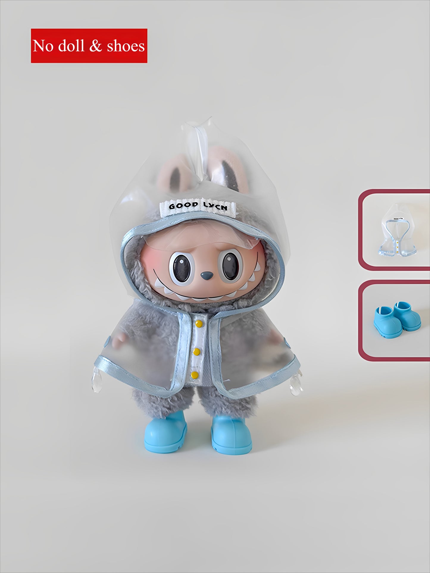 Pop Mart LABUBU Transparent Raincoat Outfit Set - Waterproof Coverall with Matching Boots for 1st/2nd/3rd Gen Vinyl Figures, Complete Protective Costume (17cm)