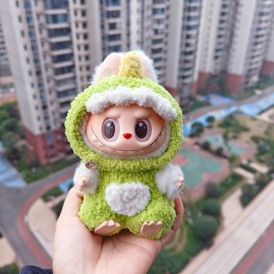 POP MART Labubu Hand-Knitted Dinosaur Outfit - Plush Vinyl Doll Clothes for Blind Box