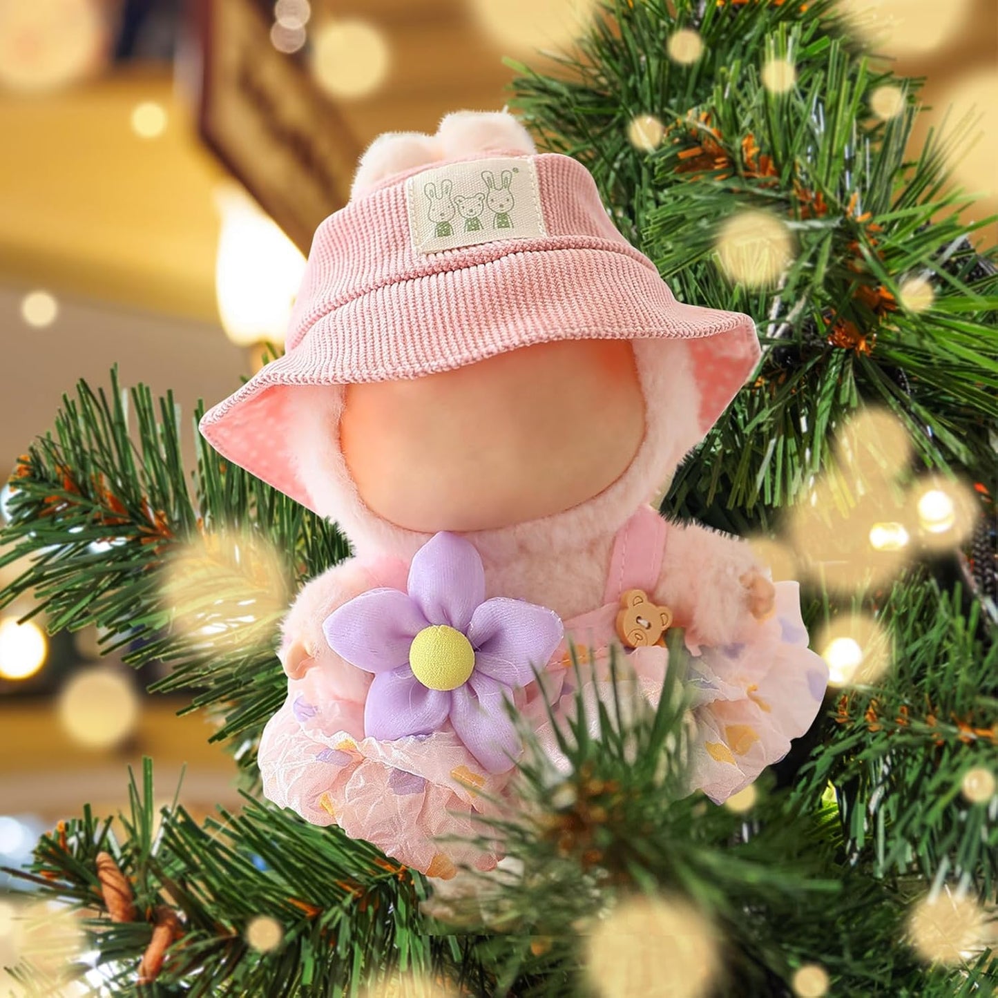 LABUBU CLOTHES, Clothes for Dolls Outfits, Accessories for 17cm Dolls Clothes, Cute Bear Dress + Casual Hat, Stylish Adorable Dolls Clothes Accessories (No Doll) (Green)
