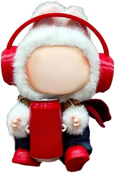 LABUBU Clothes 3-Piece Outfit Set with Headphones - Trendy for 17cm Cola Dolls,Perfect for Everyday Play & Display(NO Doll) (Red Earphones)