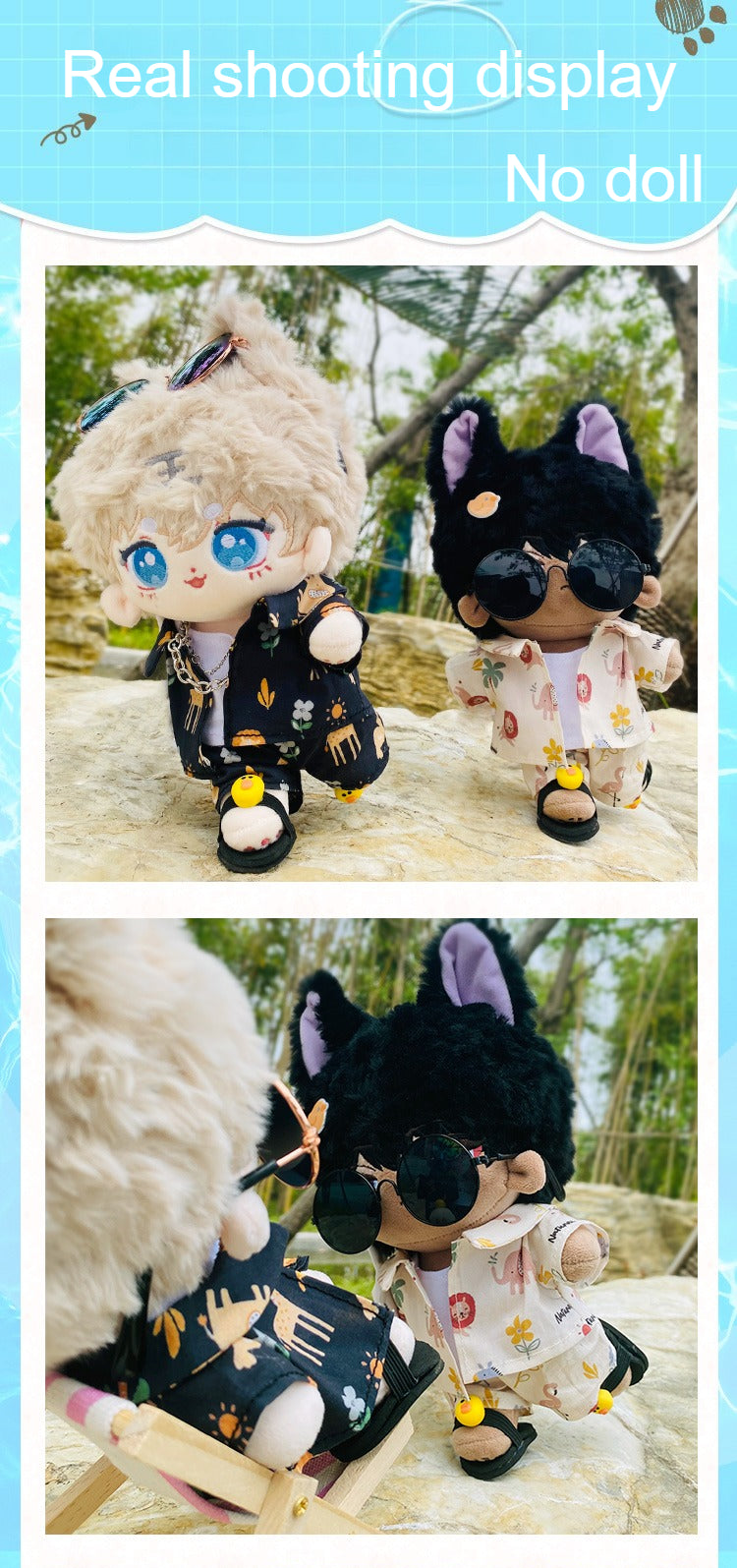 17cm Labubu & 15cm Cotton Doll 5-Piece Beach Outfit Set | Tank Top, Shorts, Jacket, Slippers & Sunglasses