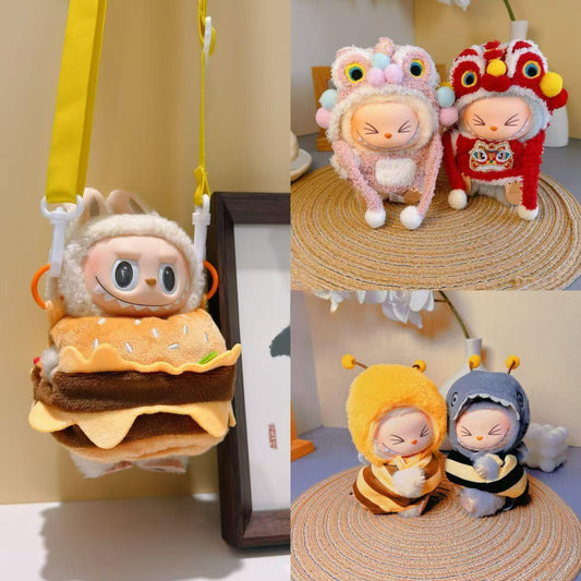 17cm Labubu Shark & Dinosaur Outfit Set | Replacement Clothes for Plush/Vinyl Keychain Charms