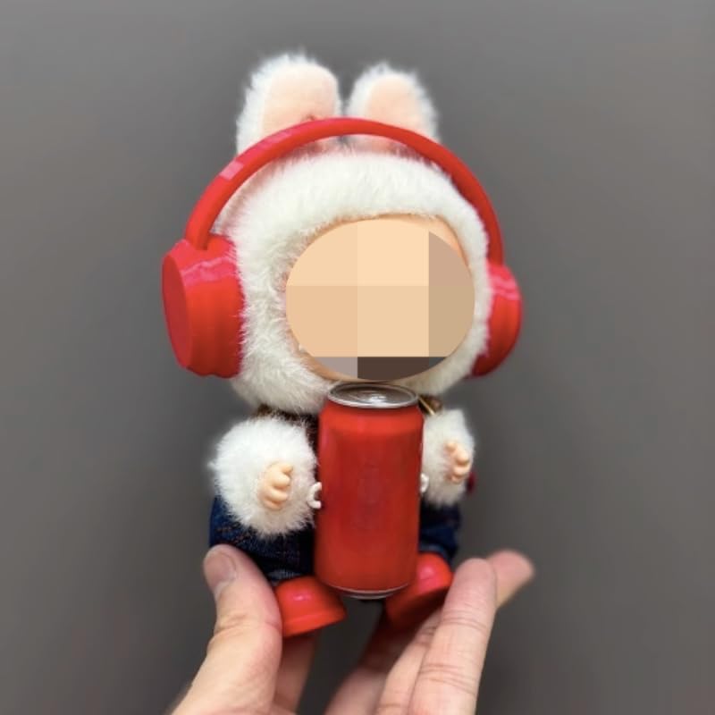 LABUBU Clothes 3-Piece Outfit Set with Headphones - Trendy for 17cm Cola Dolls,Perfect for Everyday Play & Display(NO Doll) (Red Earphones)