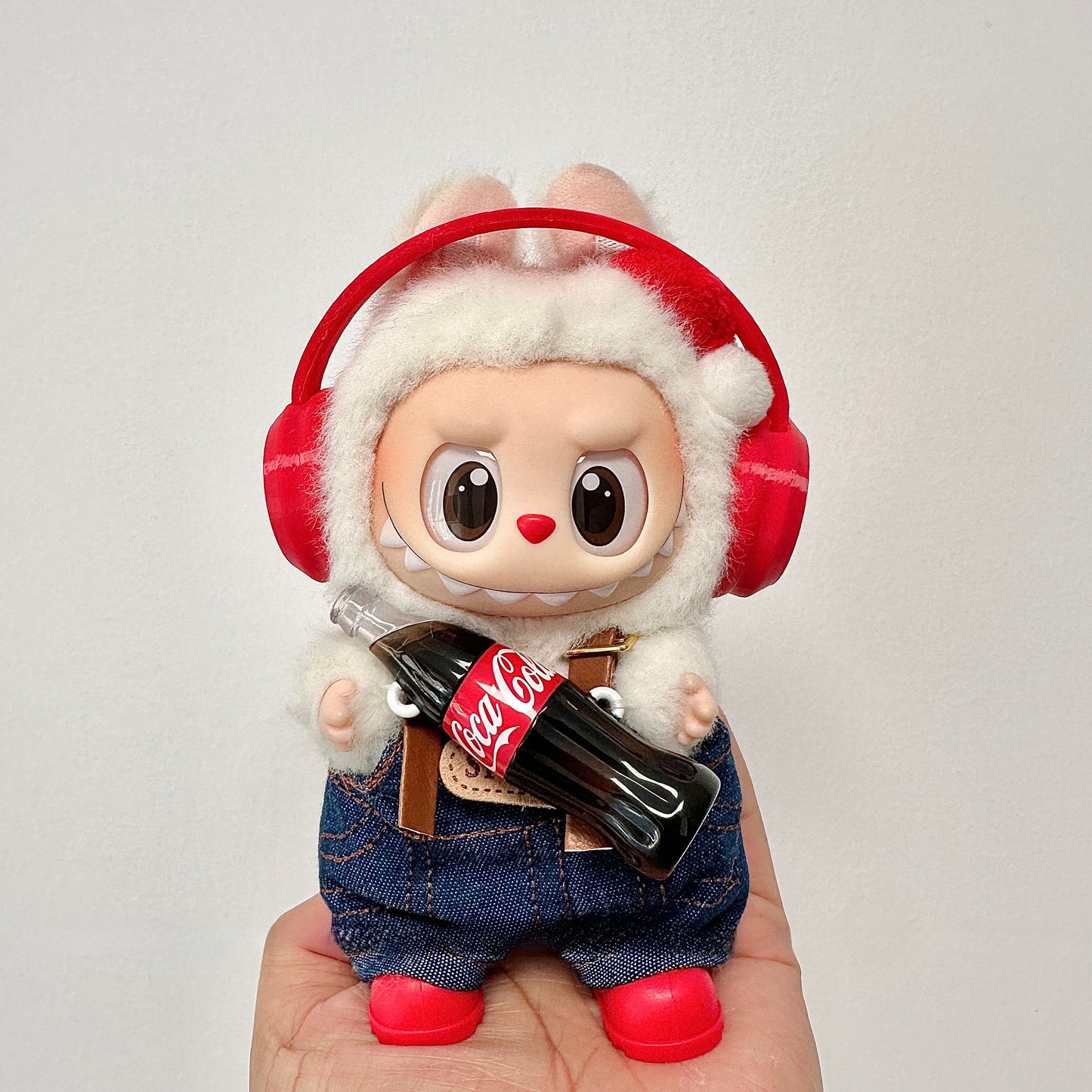 POP MART Labubu Sit-Sit Party Coca-Cola Outfit - Denim Overalls Set for Gen 1/2/3 Vinyl Figures 17cm (No Doll Included)