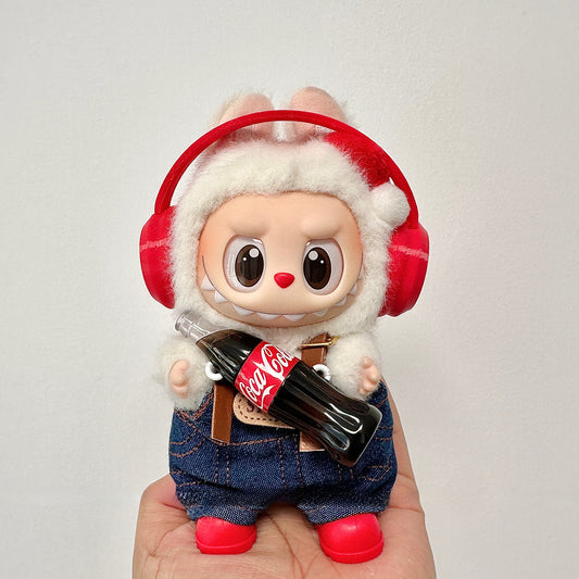 POP MART Labubu Sit-Sit Party Coca-Cola Outfit - Denim Overalls Set for Gen 1/2/3 Vinyl Figures 17cm (No Doll Included)