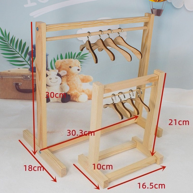 Wooden Hanger with Clothes Rack - Cotton Doll Display Stand with Assembly Accessories