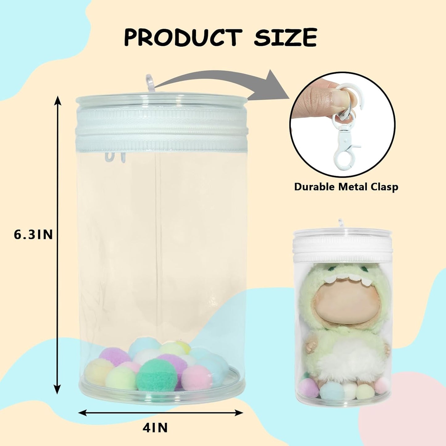 LABUBU Protective Case for Doll Display Bag with Keychain Accessories for Dustproof Waterproof Doll Storage Zipper Case(White)