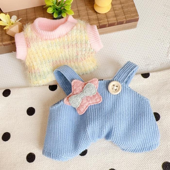17cm Labubu Handmade Couple Outfit Set | Macaron Swaeter + Matching Overalls | Vinyl/Plush-Compatible Clothes Only with Detachable Keychain Charm