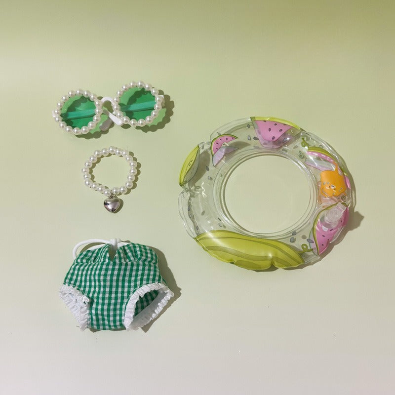 POP MART Labubu Doll Swimsuit Set - Summer Vacation Outfit w/Green Float for Gen 1/2/3 Vinyl Figures 17cm (No Doll Included)