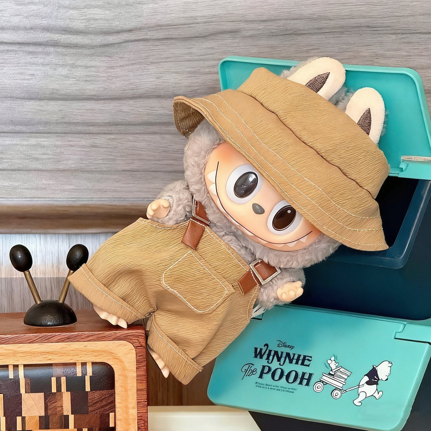 17cm Labubu Gen 1-3 Handmade Brown Set | Hat + Overalls | Clothes Only
