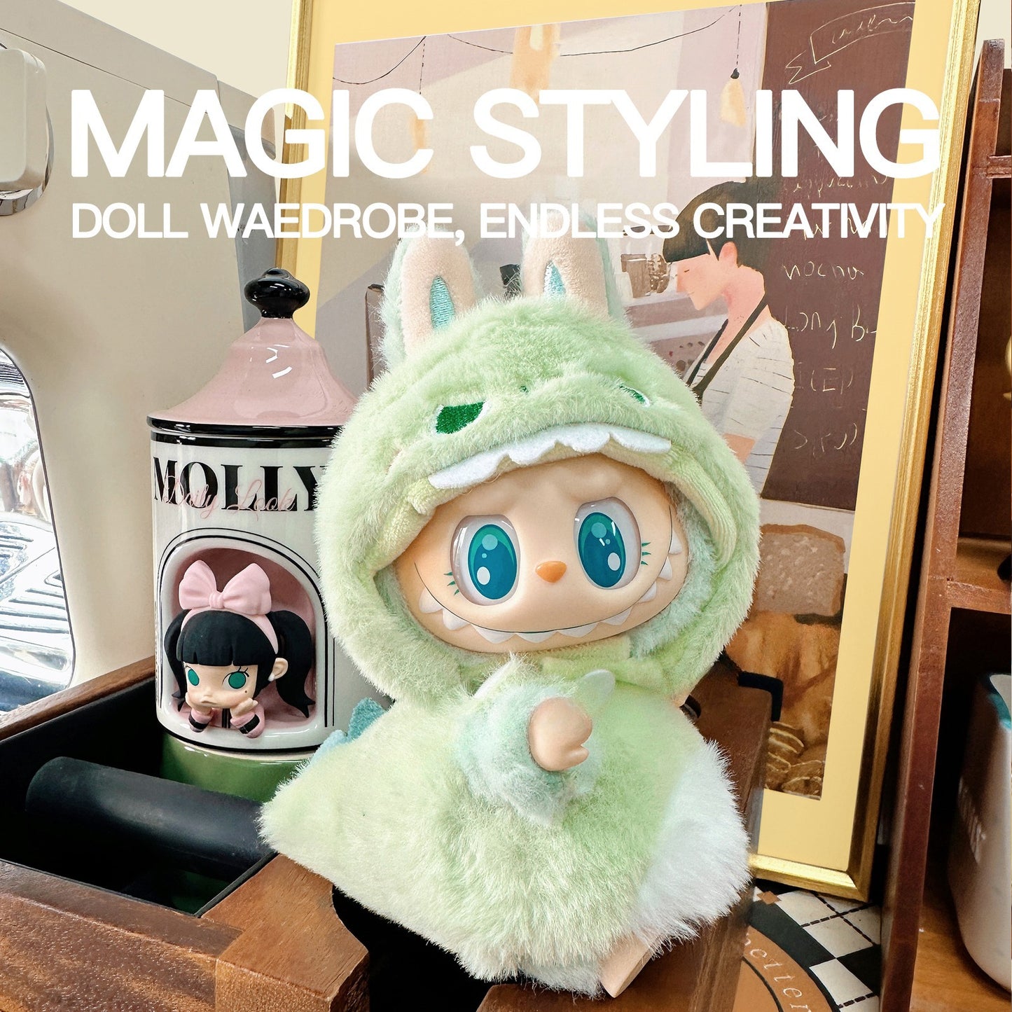 Labubu Green Dinosaur Outfit - Vinyl Doll Costume for Cute Prehistoric Style