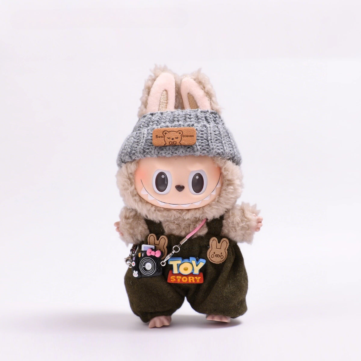 Labubu Outfit - Knit Sweater & Overalls Set w/ Hat & Bag for Keychain Doll